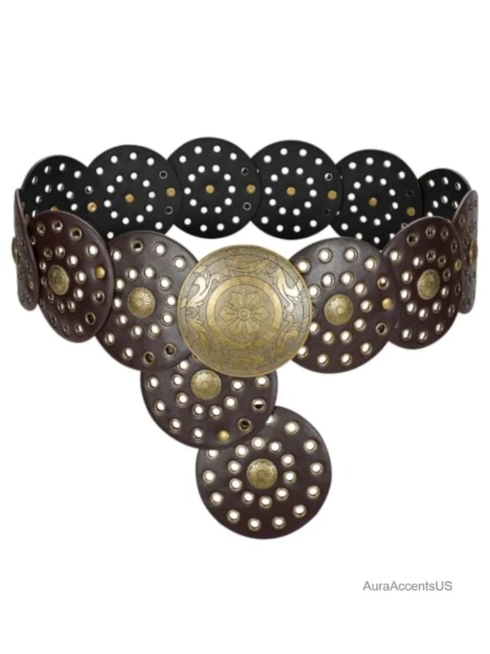 Women's Boho Disc Belt Wide Western Leather Belt Vintage Concho Waist Belts